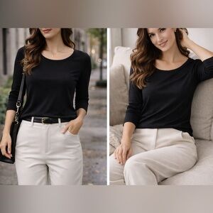 J Brand Black 3/4 Sleeve Top (Lyocell/Cupro Blend, Size S)